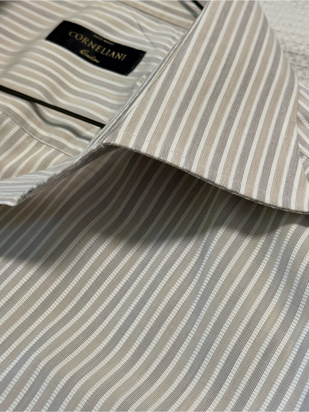 Corneliani Beige and White Striped Dress Shirt